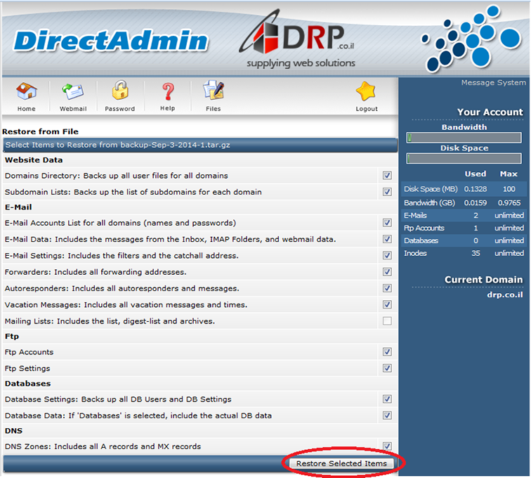 Select Restore Options